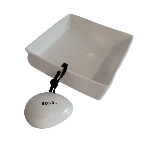 Rae Dunn 6.5" Stoneware Napkin Holder with "HOLD" Weight White #19551 - Picture 8 of 8